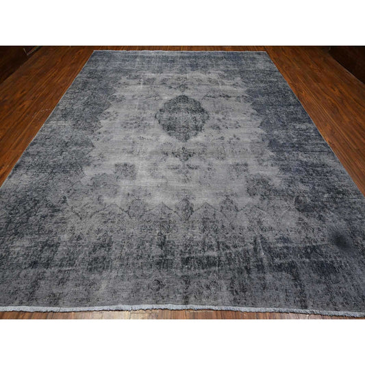 Overdyed & Vintage Wool Hand Knotted Rug Grey Gray 9.8X12.6 -O089452