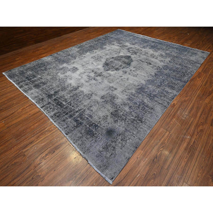 Overdyed & Vintage Wool Hand Knotted Rug Grey Gray 9.8X12.6 -O089452