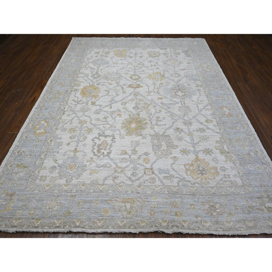 Oushak And Peshawar Wool Hand Knotted Rug Ivory Gray 8.1X10.1 -O089454