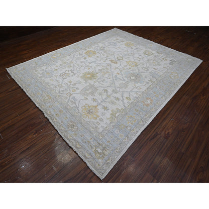 Oushak And Peshawar Wool Hand Knotted Rug Ivory Gray 8.1X10.1 -O089454