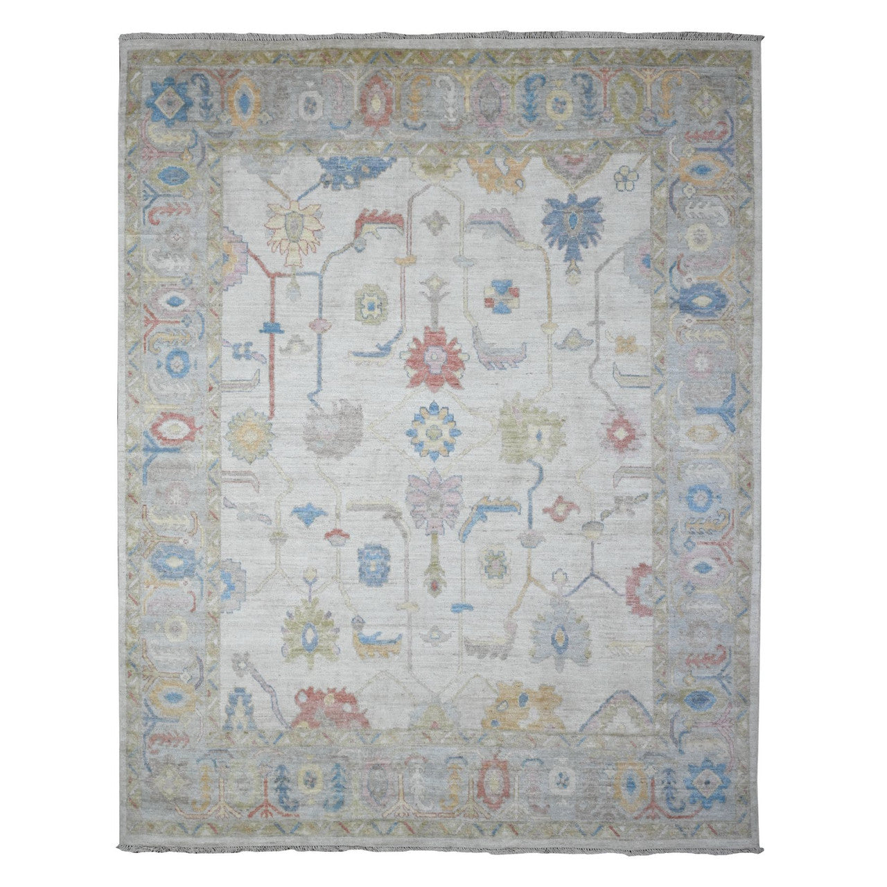 Gray 7'10" x 9'9" Oushak And Peshawar Hand knotted Wool Rug - Sku: O089455