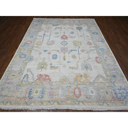 Oushak And Peshawar Wool Hand Knotted Rug Grey Gray 7.10X9.9 -O089455