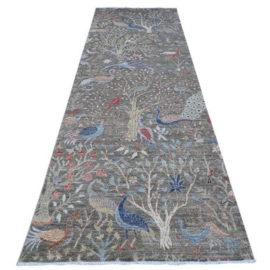 Oushak And Peshawar Wool Hand Knotted Rug Grey No Border 3.11X11.10 -O089458