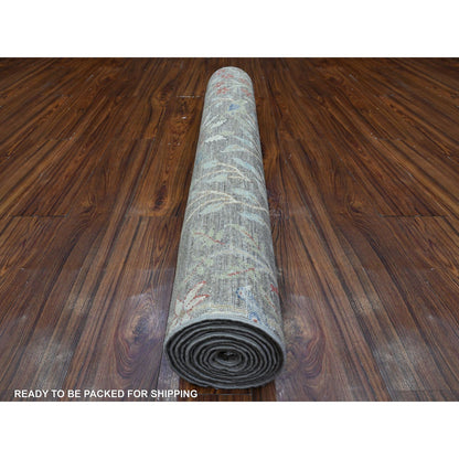 Oushak And Peshawar Wool Hand Knotted Rug Grey No Border 3.11X11.10 -O089458