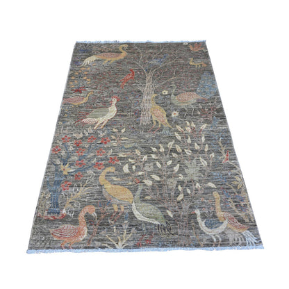 Oushak And Peshawar Wool Hand Knotted Rug Grey No Border 4.0X5.10 -O089459