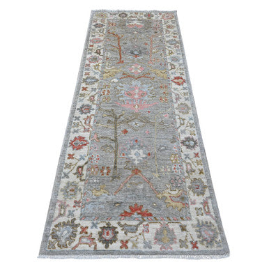 Oushak And Peshawar Wool Hand Knotted Rug Grey Ivory 2.11X8.0 -O089460