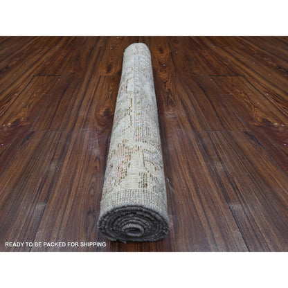 Oushak And Peshawar Wool Hand Knotted Rug Grey Ivory 2.11X8.0 -O089460