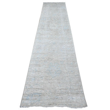 Oushak And Peshawar Wool Hand Knotted Rug Grey Silver Gray 2.8X12.2 -O089463