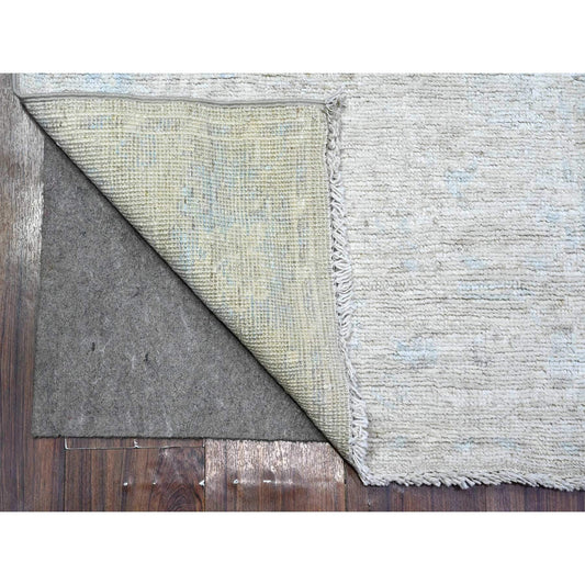 Oushak And Peshawar Wool Hand Knotted Rug Grey Silver Gray 2.8X12.2 -O089463