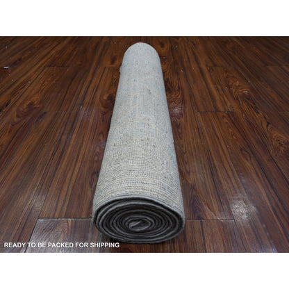 Oushak And Peshawar Wool Hand Knotted Rug Grey Silver Gray 2.8X12.2 -O089463