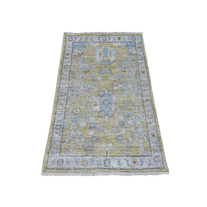 Oushak And Peshawar Wool Hand Knotted Rug Green Gray 3.0X4.10 -O089464