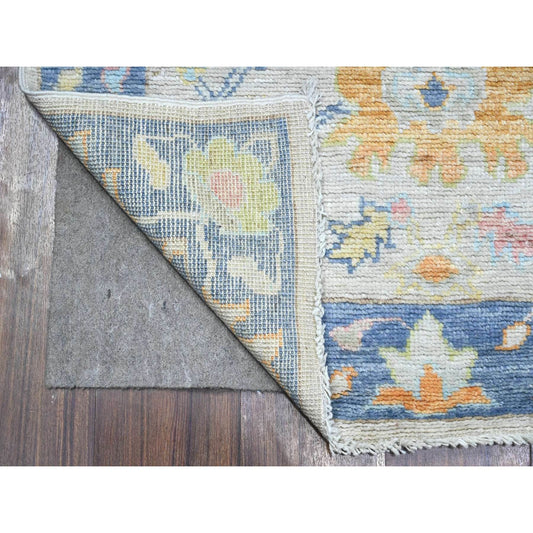 Oushak And Peshawar Wool Hand Knotted Rug Grey Blue 2.10X12.0 -O089466