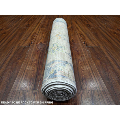 Oushak And Peshawar Wool Hand Knotted Rug Grey Blue 2.10X12.0 -O089466