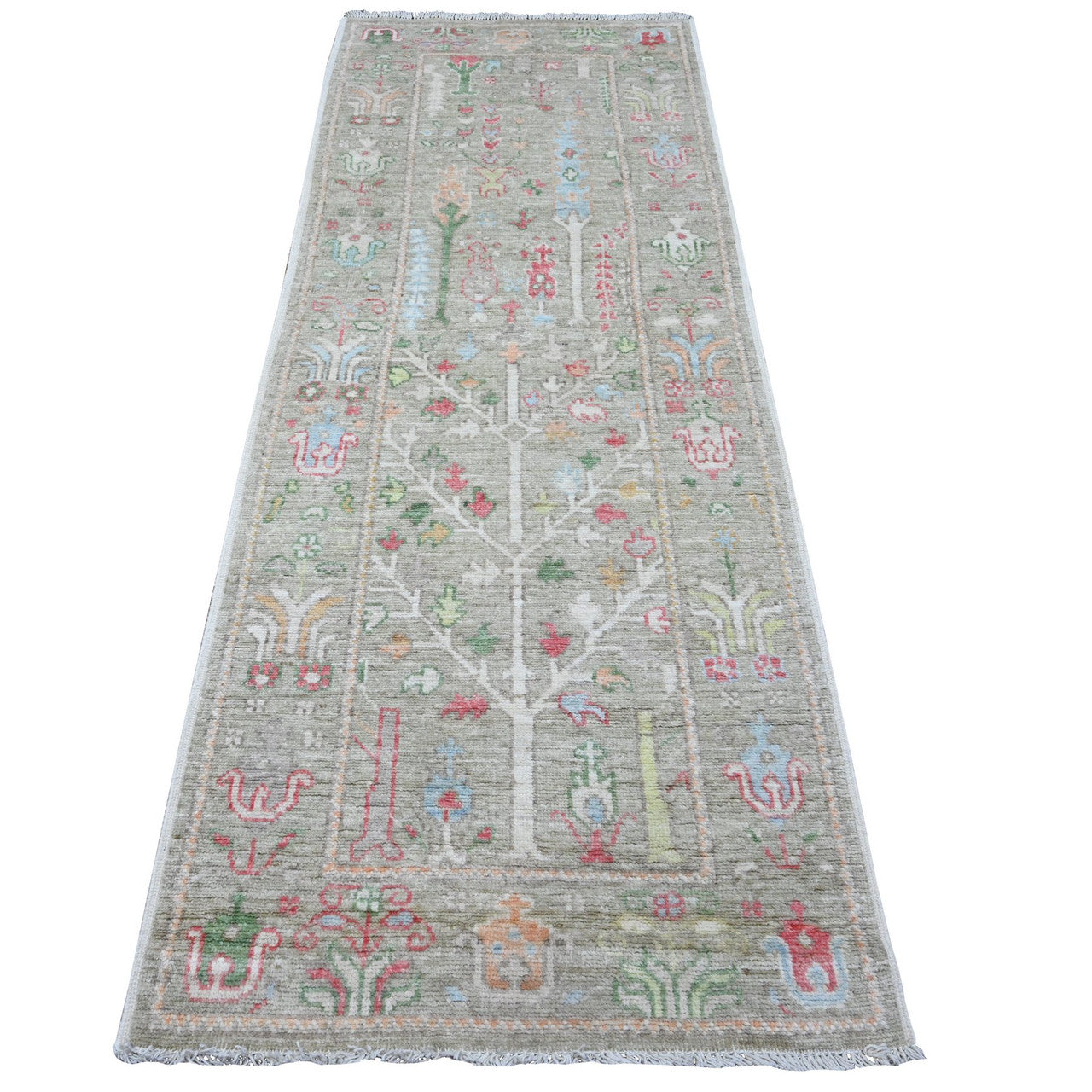 Green 2'11" x 8'1" Oushak And Peshawar Hand knotted Wool Rug - Sku: O089470