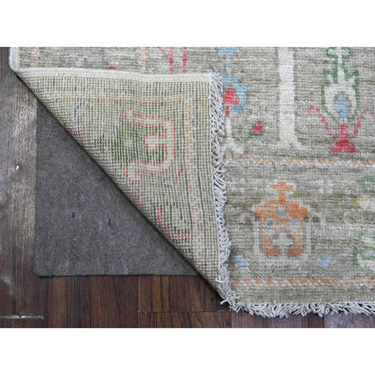 Oushak And Peshawar Wool Hand Knotted Rug Green Green 2.11X8.1 -O089470