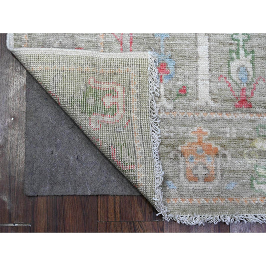 Oushak And Peshawar Wool Hand Knotted Rug Green Green 2.11X8.1 -O089470