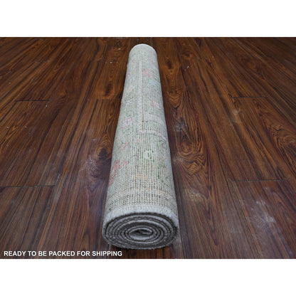 Oushak And Peshawar Wool Hand Knotted Rug Green Green 2.11X8.1 -O089470