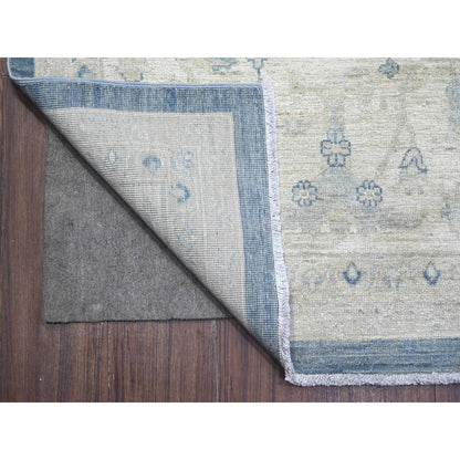 Oushak And Peshawar Wool Hand Knotted Rug Blue Ivory 9.10X20.3 -O089473