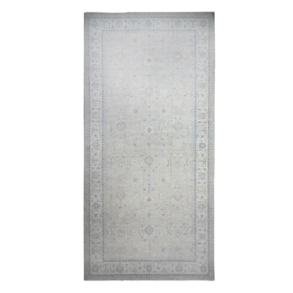 Oushak And Peshawar Wool Hand Knotted Rug Grey Ivory 10.0X20.8 -O089474