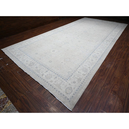 Oushak And Peshawar Wool Hand Knotted Rug Grey Ivory 10.0X20.8 -O089474