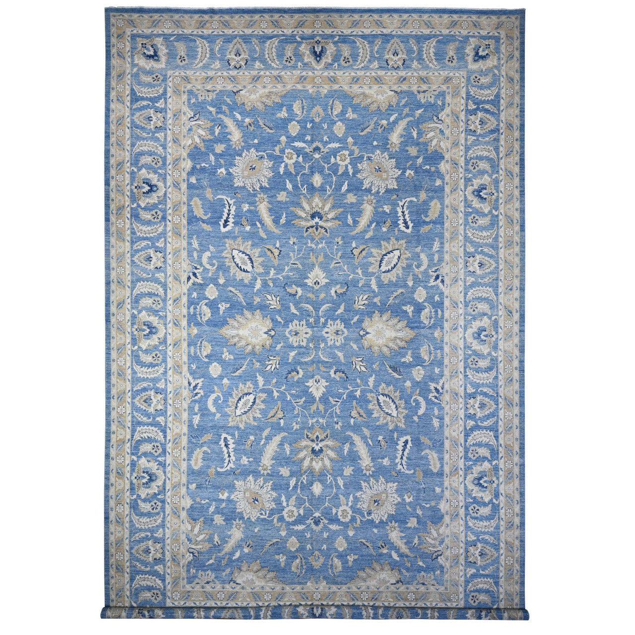 Blue 12'11" x 20'7" Oushak And Peshawar Hand knotted Wool Rug - Sku: O089475