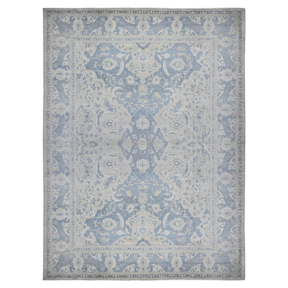 White Wash Vintage & Silver Wash Wool Hand Knotted Rug Ivory Blue 17.11X23.7 -O089477