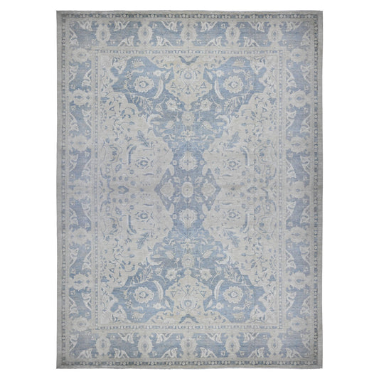 White Wash Vintage & Silver Wash Wool Hand Knotted Rug Ivory Blue 17.11X23.7 -O089477