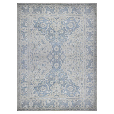 White Wash Vintage & Silver Wash Wool Hand Knotted Rug Ivory Blue 17.11X23.7 -O089477