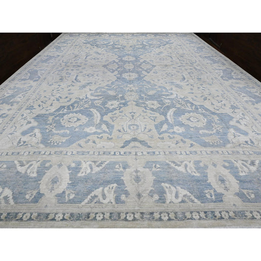 White Wash Vintage & Silver Wash Wool Hand Knotted Rug Ivory Blue 17.11X23.7 -O089477