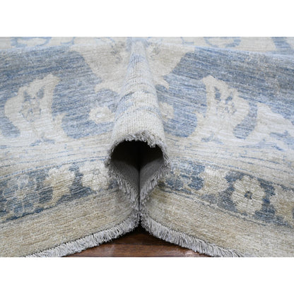White Wash Vintage & Silver Wash Wool Hand Knotted Rug Ivory Blue 17.11X23.7 -O089477