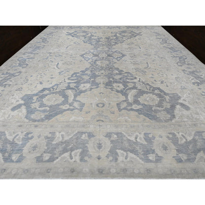 White Wash Vintage & Silver Wash Wool Hand Knotted Rug Ivory Blue 18.6X24.2 -O089478