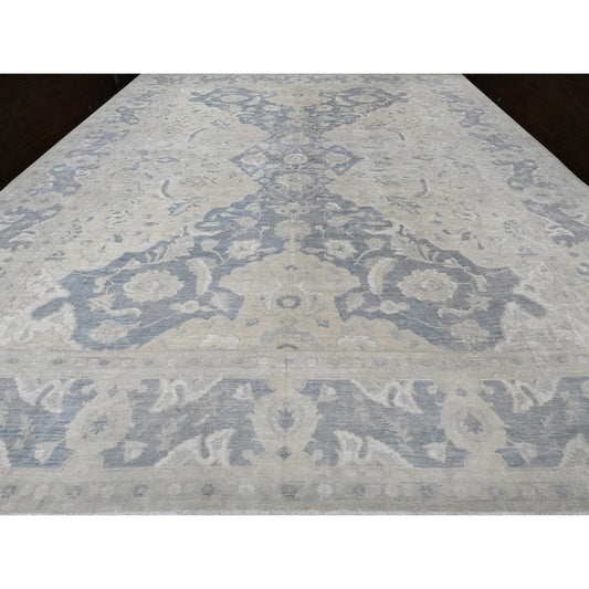 White Wash Vintage & Silver Wash Wool Hand Knotted Rug Ivory Blue 18.6X24.2 -O089478