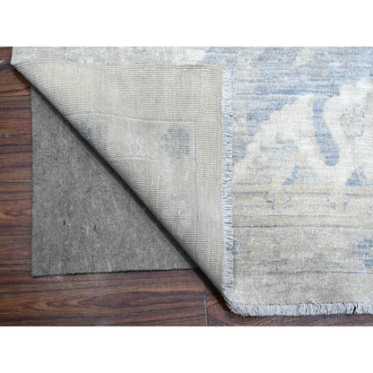 White Wash Vintage & Silver Wash Wool Hand Knotted Rug Ivory Blue 18.6X24.2 -O089478
