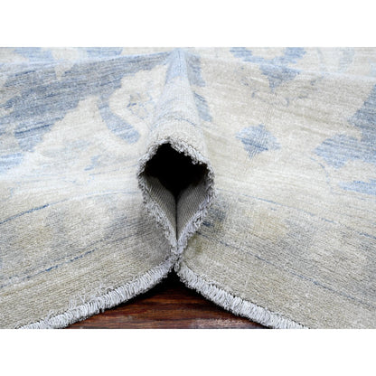 White Wash Vintage & Silver Wash Wool Hand Knotted Rug Ivory Blue 18.6X24.2 -O089478
