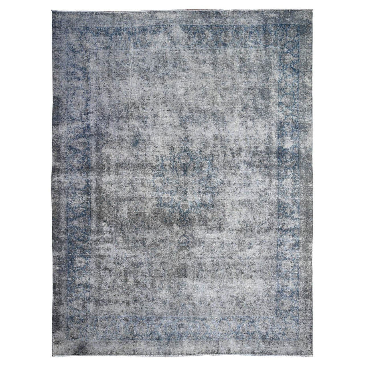 Overdyed & Vintage Wool Hand Knotted Rug Grey Gray 9.11X13.0 -O089480