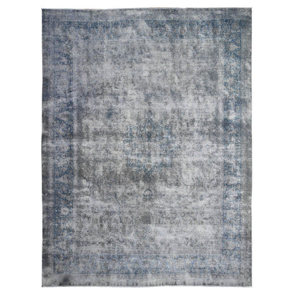Overdyed & Vintage Wool Hand Knotted Rug Grey Gray 9.11X13.0 -O089480