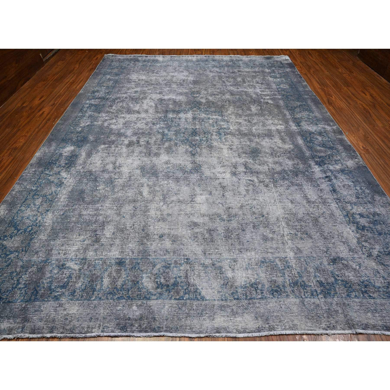 Overdyed & Vintage Wool Hand Knotted Rug Grey Gray 9.11X13.0 -O089480