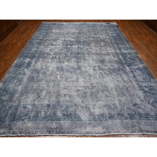 Overdyed & Vintage Wool Hand Knotted Rug Grey Gray 9.11X13.0 -O089480