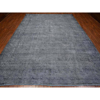 Overdyed & Vintage Wool Hand Knotted Rug Grey 9.6x12.5 -O089481