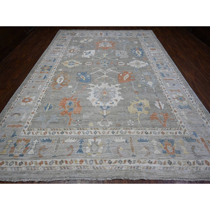 Oushak And Peshawar Wool Hand Knotted Rug Grey Gray 9.9X13.7 -O089482