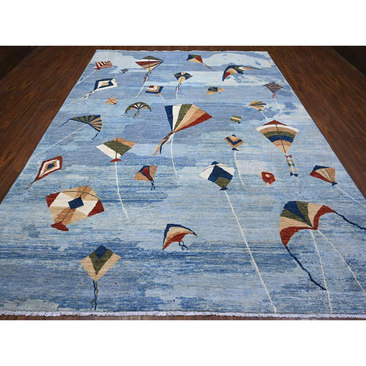 Modern and Contemporary Wool Hand Knotted Rug Blue No Border 9.2X11.11 -O089484