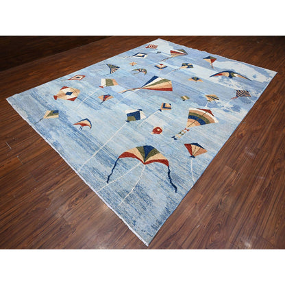 Modern and Contemporary Wool Hand Knotted Rug Blue No Border 9.2X11.11 -O089484
