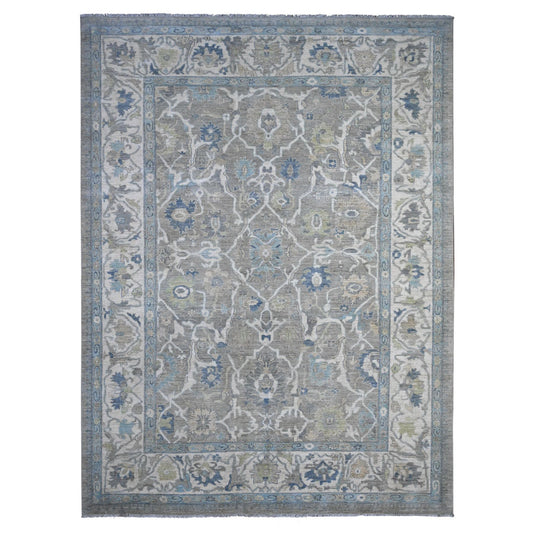 Oushak And Peshawar Wool Hand Knotted Rug Grey Ivory 9.1X11.10 -O089487