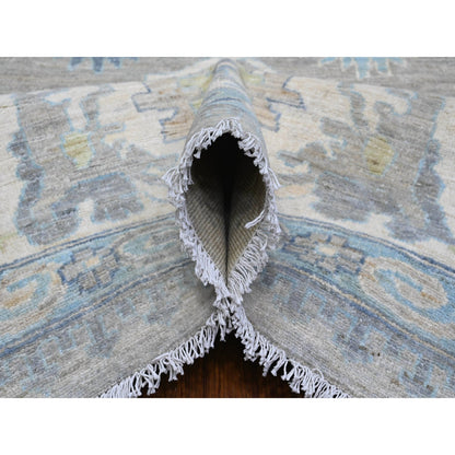 Oushak And Peshawar Wool Hand Knotted Rug Grey Ivory 9.1X11.10 -O089487