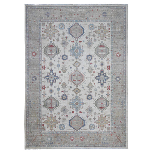 Heriz Wool Hand Knotted Rug Ivory Gray 9.10X13.10 -O089492