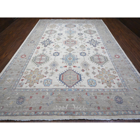 Heriz Wool Hand Knotted Rug Ivory Gray 9.10X13.10 -O089492