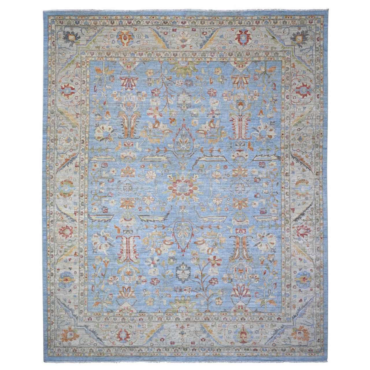 Blue 12'1" x 14'6" Heriz Hand knotted Wool Rug -O089493