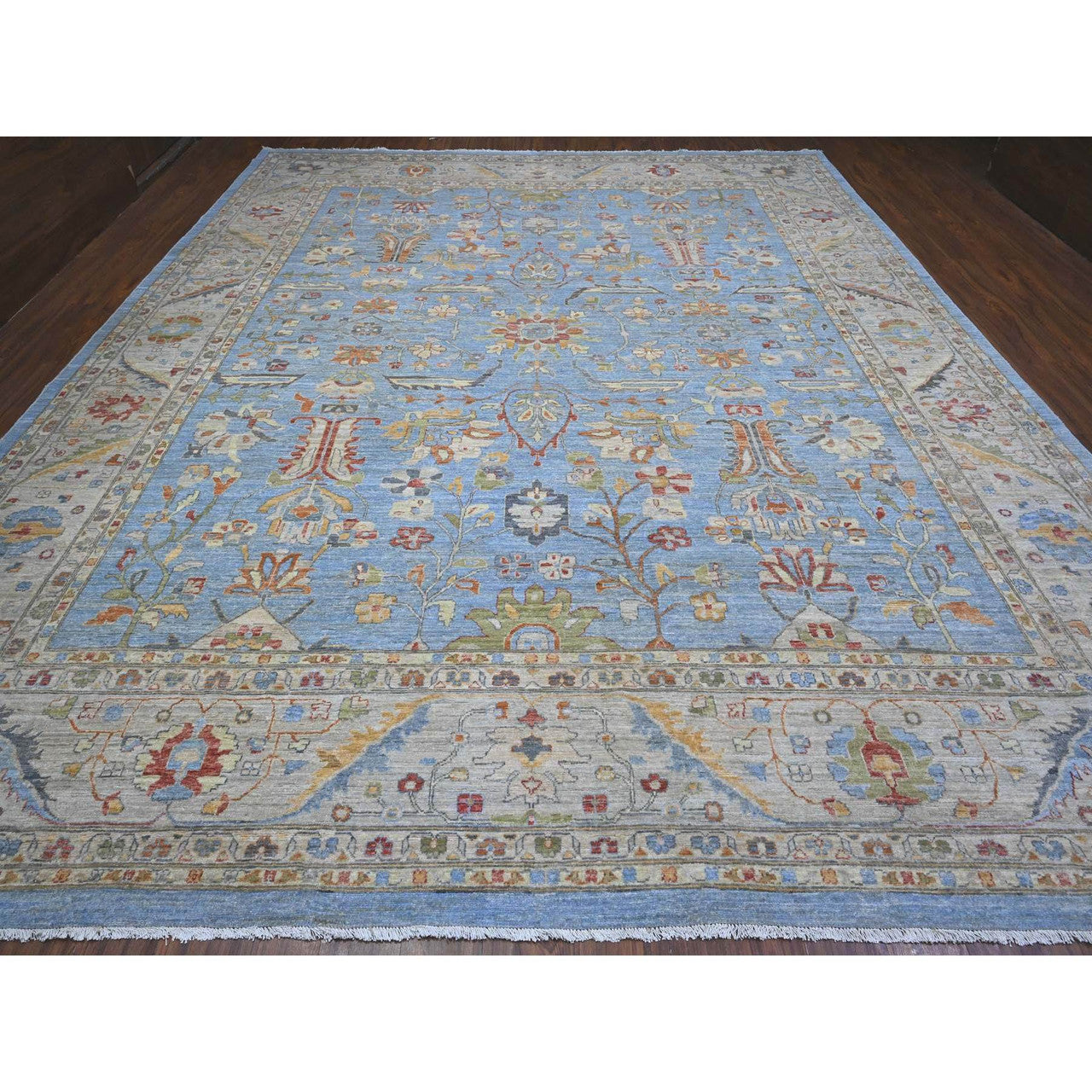 Blue 12'1" x 14'6" Heriz Hand knotted Wool Rug -O089493