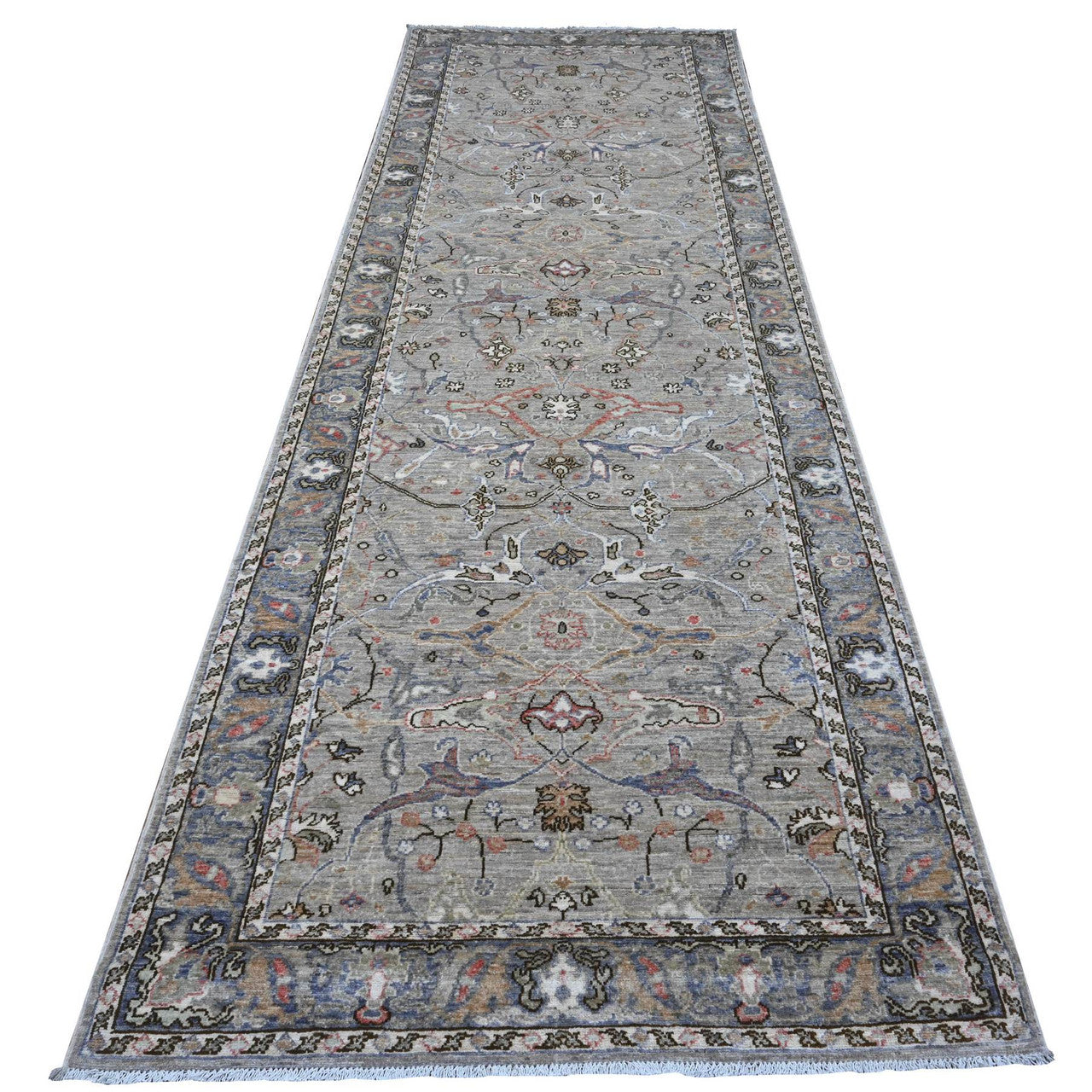 Gray 3'11" x 12'0" Heriz Hand knotted Wool Rug -O089494