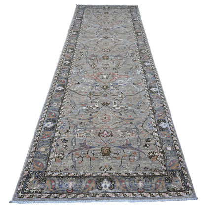 Heriz Wool Hand Knotted Rug Grey Gray 3.11X12.0 -O089494